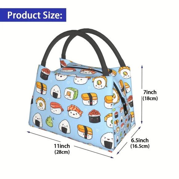 Sushi Rolls Kawaii Insulated Lunch Bag Blue Japanese Cute Cooler Zipper Tote NEW - Picture 4 of 5
